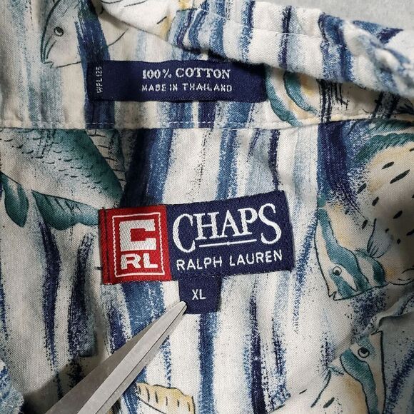 Chaps Ralph Lauren Shirt Mens XL Blue Fishing Fathers Day Collared Button Down - Picture 3 of 10